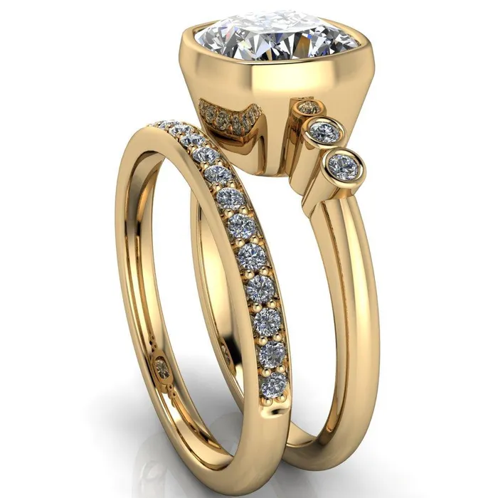 Amelie Cushion Center Stone Full Bezel Engagement Ring Fire Brilliance Rings