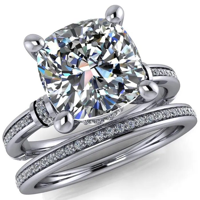 Coco Cushion Center Stone 4 Prong Diamond Shoulder Channel Ring Fire Brilliance Rings