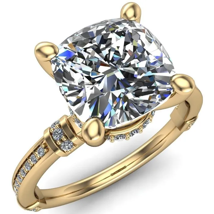 Coco Cushion Center Stone 4 Prong Diamond Shoulder Channel Ring Fire Brilliance Rings