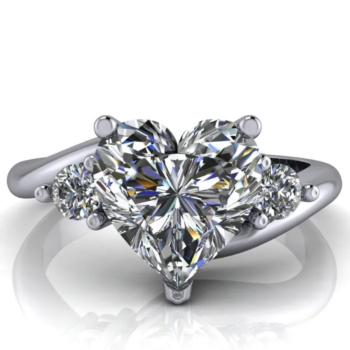 Denise Heart Moissanite Bypass Shank Diamond Ring Fire Brilliance Rings