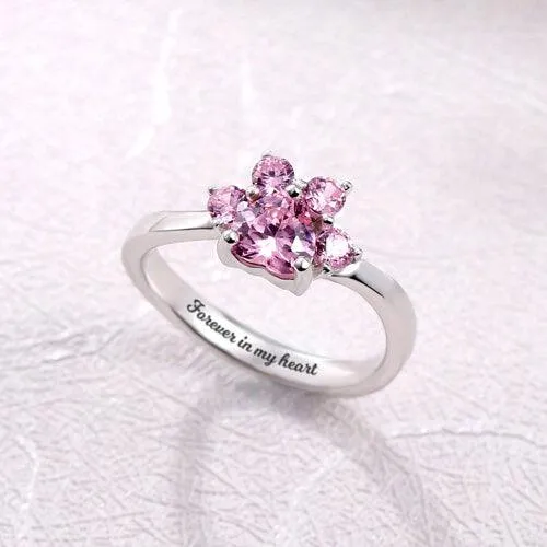 Rings Belbren Paw Print Birthstone Ring in 925 Sterling Silver with Personalized Engraving Option