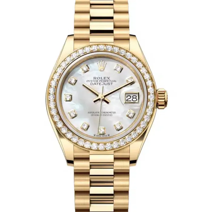 Rolex Lady Datejust 28mm Ref 279138rbr0015 White Mother of Pearl Dial 18K Yellow Gold President Bracelet Womens Watch Rolex Bracelets