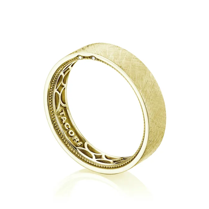 Tacori Coastal Crescent 14K Yellow Gold Gents Crosshatch Brushed Band Tacori Rings