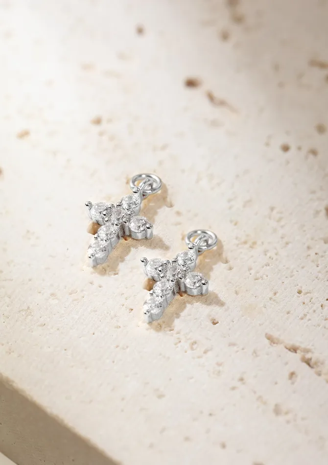 Earrings Hey Happiness Cross Charm Hoop Earrings Sterling Silver