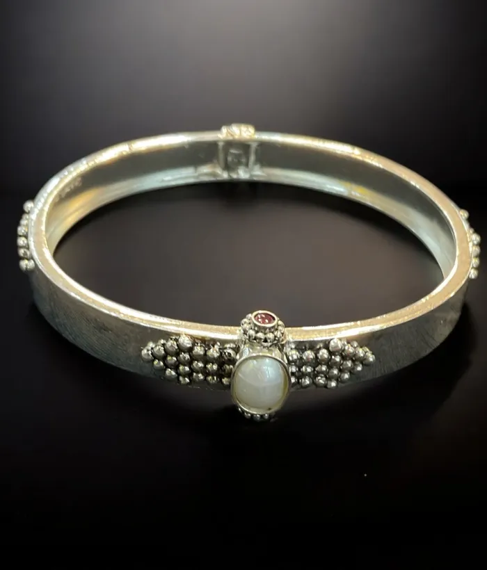 Silversmith The Mrinalini Silver Antique Openable Pearl BraceletSingle OxidisedSize22242628 Bracelets