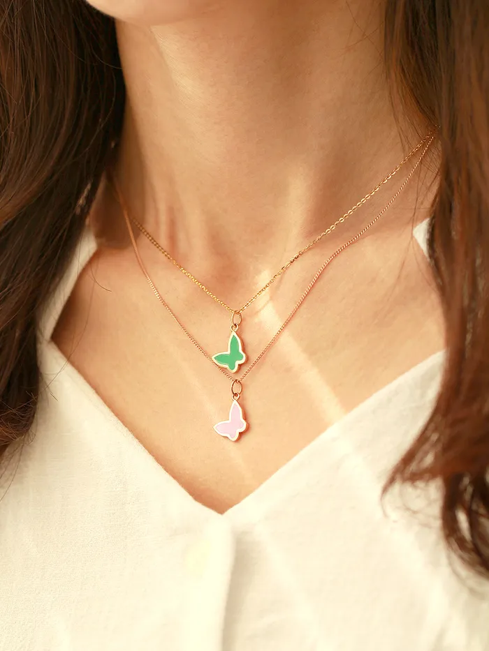 14K Gold Enamel Butterfly Necklace Pendant MinimalBijoux Necklaces