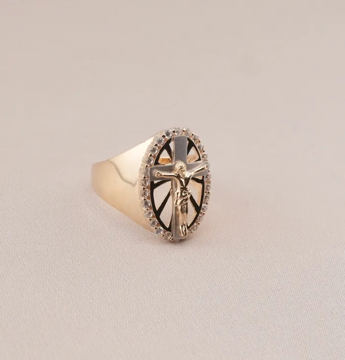 AB and J Rings 14K Gold Cross Mens Ring RG2737