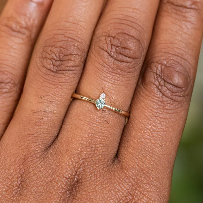 Anueva Jewelry Rings Dainty Micro Stacker Green Sapphire Diamond Stacking 14k Gold Ring