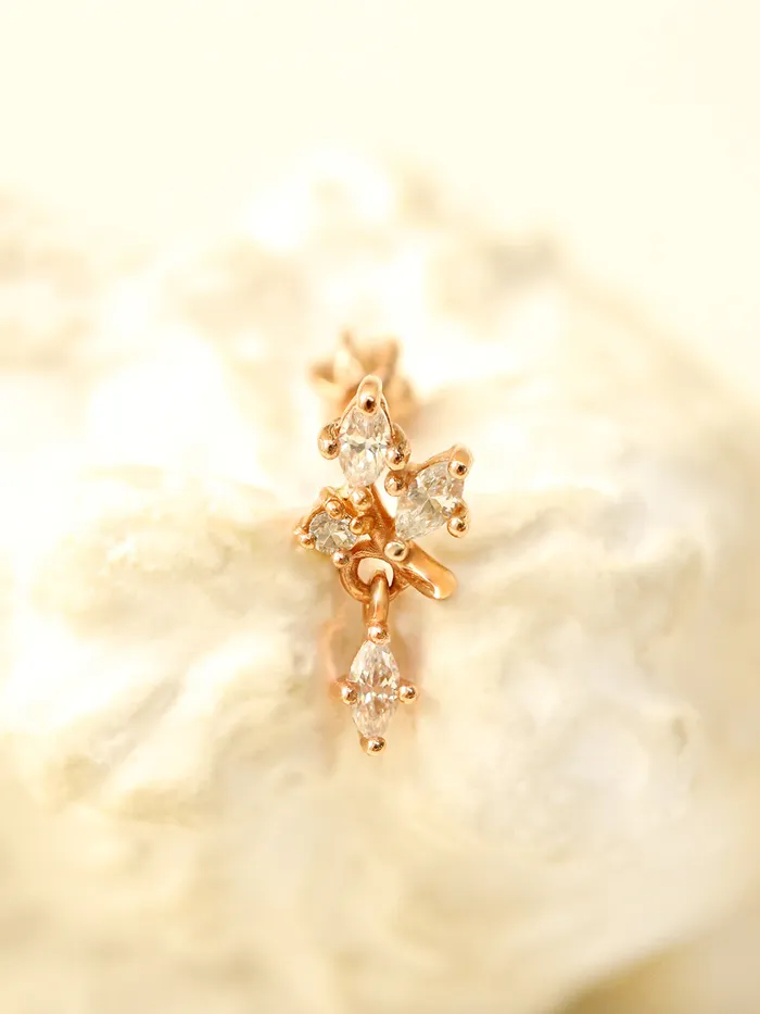 Earrings MinimalBijoux 14K Gold Bling Leaf CZ Drop Cartilage Earring 18G16G