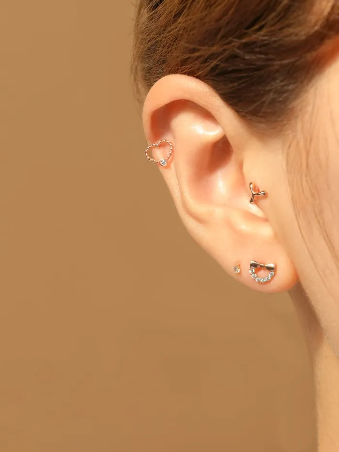 Earrings MinimalBijoux 14K Gold Ribbon Half Sphere Cartilage Earring 20G