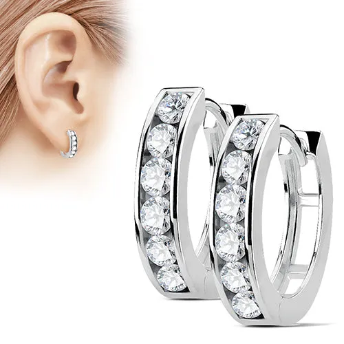 Earrings Tulsa Body Jewelry CZ Paved Hinged Hoop Earrings