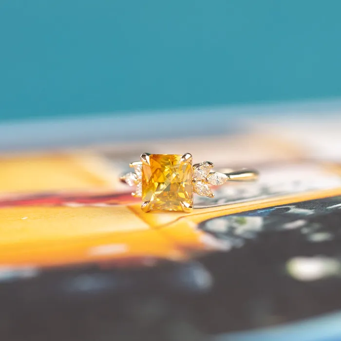 Rings 251ct Bicolor Orange White Sapphire Radiant Cut Marquise Diamond Cluster Ring in 14k Yellow Gold Anueva Jewelry