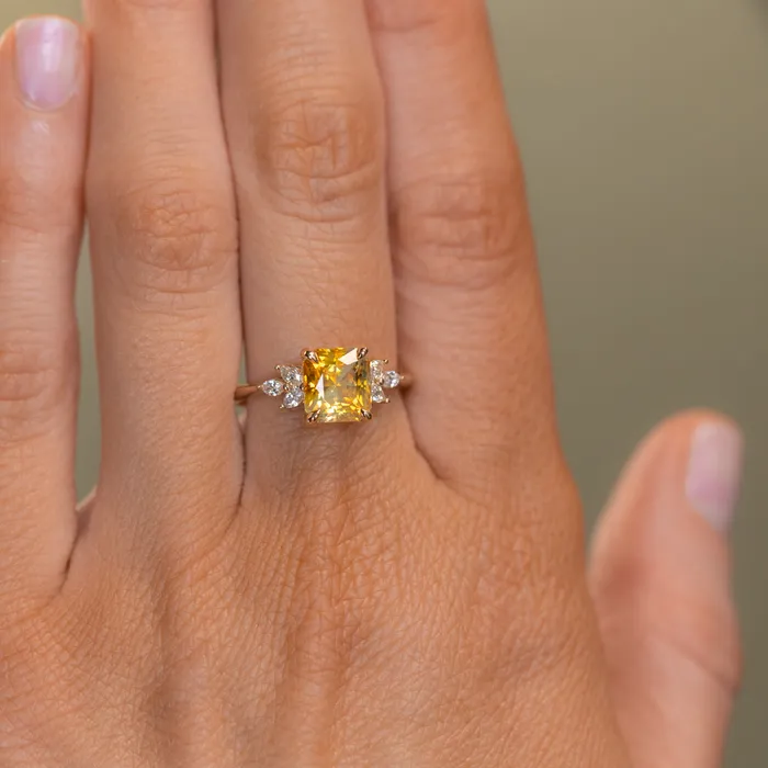 Rings 251ct Bicolor Orange White Sapphire Radiant Cut Marquise Diamond Cluster Ring in 14k Yellow Gold Anueva Jewelry