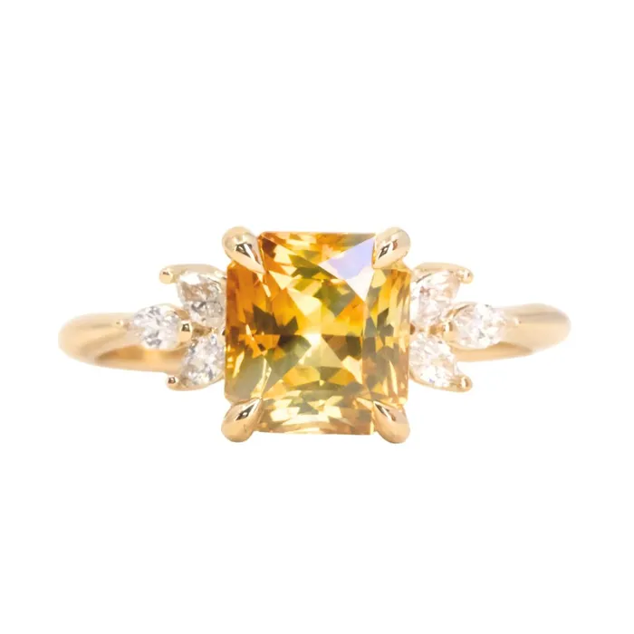 Rings 251ct Bicolor Orange White Sapphire Radiant Cut Marquise Diamond Cluster Ring in 14k Yellow Gold Anueva Jewelry