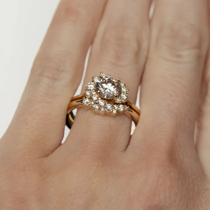 Rings Anueva Jewelry 101ct Round Champagne Diamond Asymmetrical Cluster Ring in 14K Yellow Gold