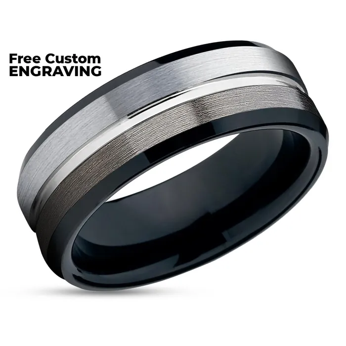 Black Tungsten Wedding Band Gunmetal Tungsten Ring Mens Black Tungsten Ring Clean Casting Jewelry Rings