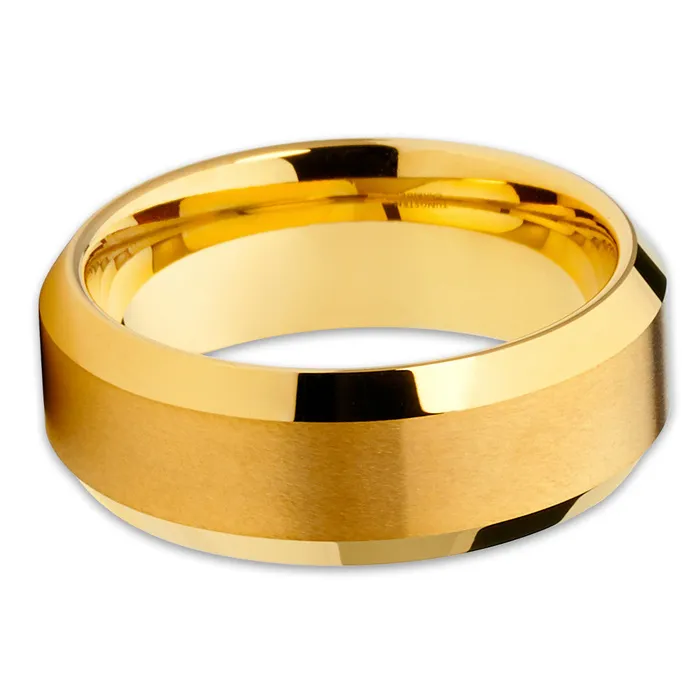 Clean Casting Jewelry Rings Mens Wedding Band Yellow Gold Tungsten Ring Yellow Gold Tungsten