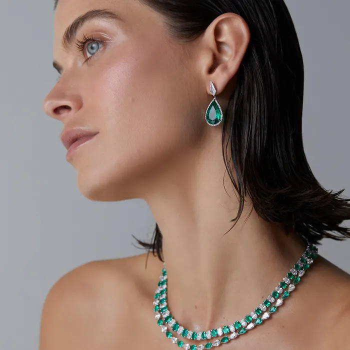 Emerald and Diamond Oval Shape Tennis Necklace SG Fine Necklaces