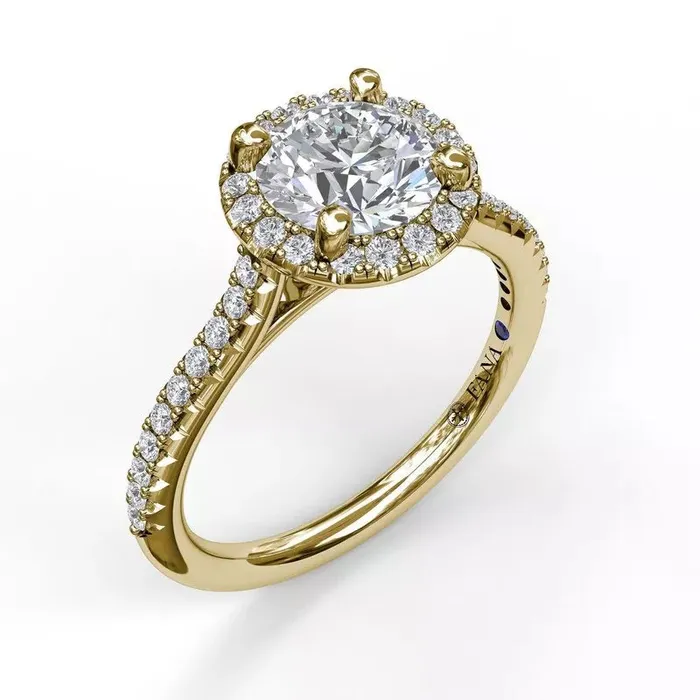 International Diamond Center Rings FANA Delicate Round Halo And Pave Band Engagement Ring Setting
