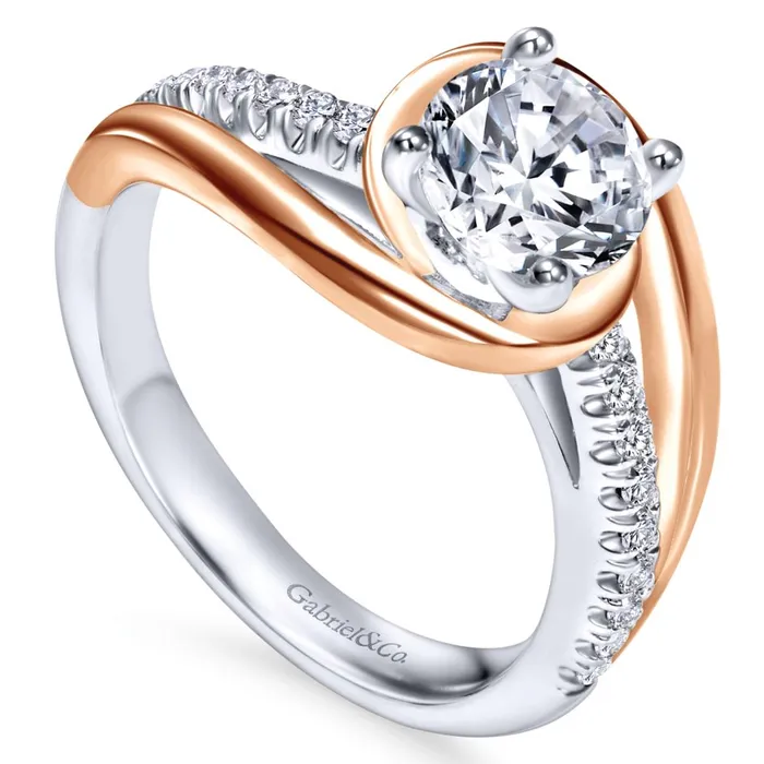 International Diamond Center Rings Gabriel Bridal Collection White and Pink Gold Diamond Diamond Accent Bypass Round Engagement Ring 02 ctw