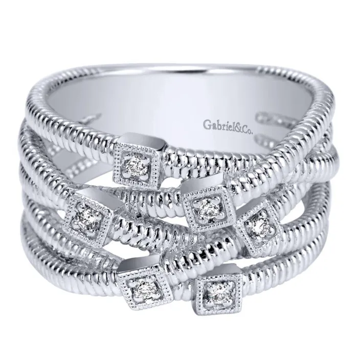 International Diamond Center Rings Gabriel Co Scalloped Sterling Silver Jewelry Ring 007 CTW