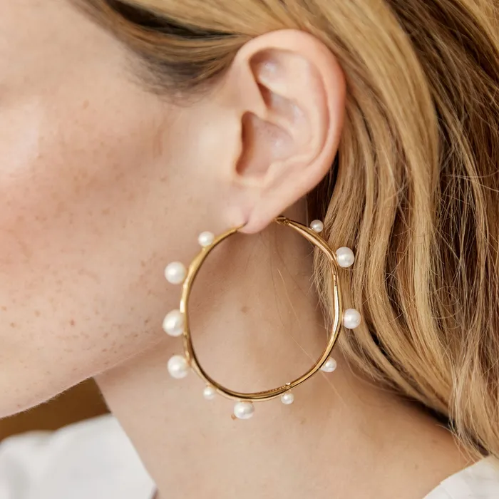 Isla Pearl Hoop Earrings White Gold Mignonne Gavigan Earrings