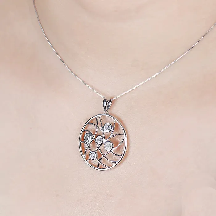 Luxus Moissanite Rings Jewelry Necklaces Platinum Plated Silver Circle Moissanite 5 Stone Necklace
