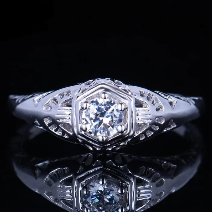 Luxus Moissanite Rings Jewelry Rings White Gold Plated Silver Vintage Moissanite Ring 03ct